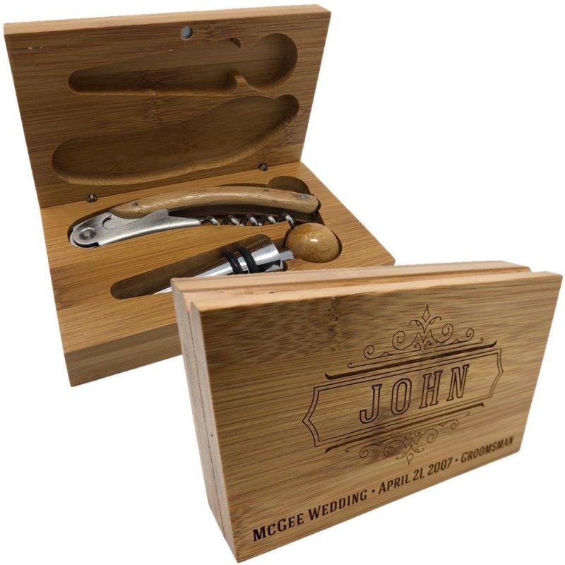 Personalized 2-Piece Bamboo Wine Tool Set