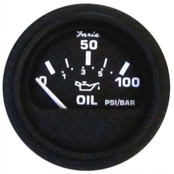 Faria 2Inch Heavy Duty Oil Pressure Gauge - 100 Psi - Black Dial And