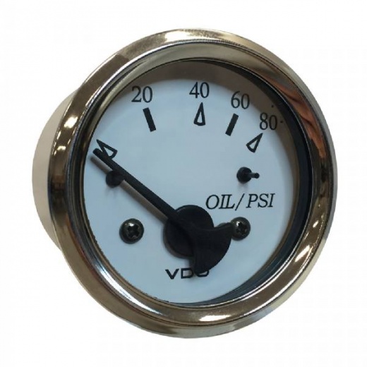 VDO Cockpit Marine 52MM Oil Pressure Gauge - White Dial/Chrome Bezel