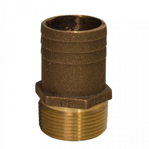 Groco 1/2Inch NPT x 3/4Inch Bronze Full Flow Pipe to Hose Straight Fitting