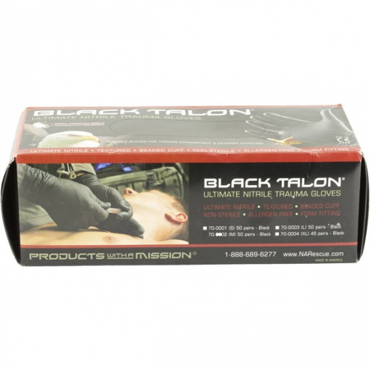 Nar Nar Gloves Black Nitrile Med 50 Pair - North American Rescue Talon Gloves