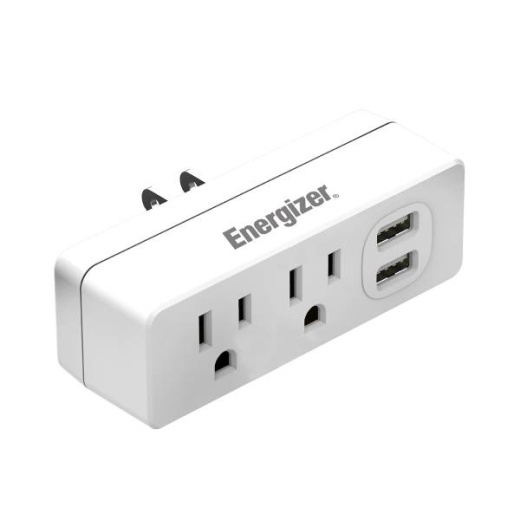 Energizer Slim 2 Outlet Wall Tap With 2 USB Ports