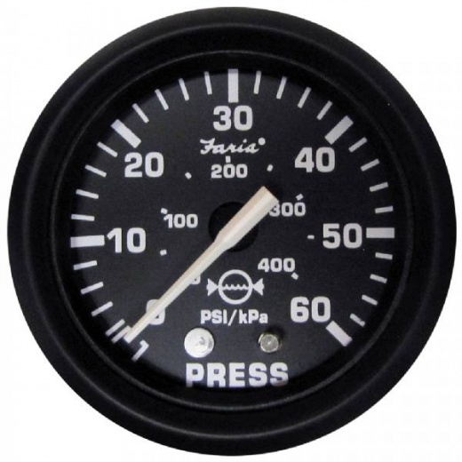 Faria Euro Black 2Inch Water Pressure Gauge (60 Psi)