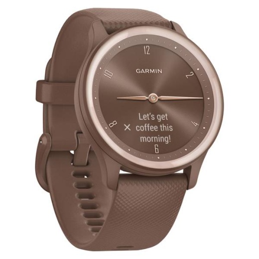Garmin Vivomove Sport Smartwatch with Silicone Band (Cocoa Case, Peach Gold Accents)