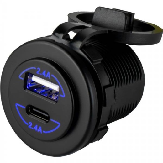 Sea Dog Round Dual USB and USB-C Power Socket