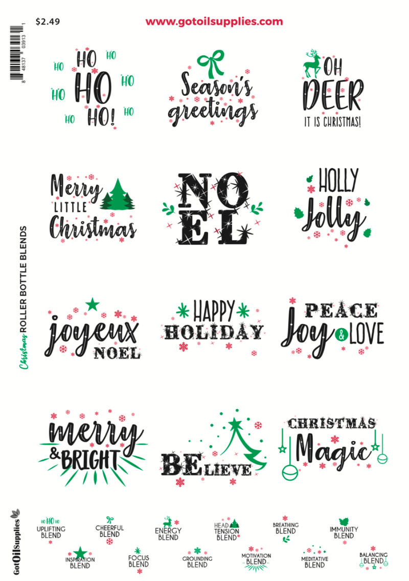 Christmas Roller Bottle Blends Labels