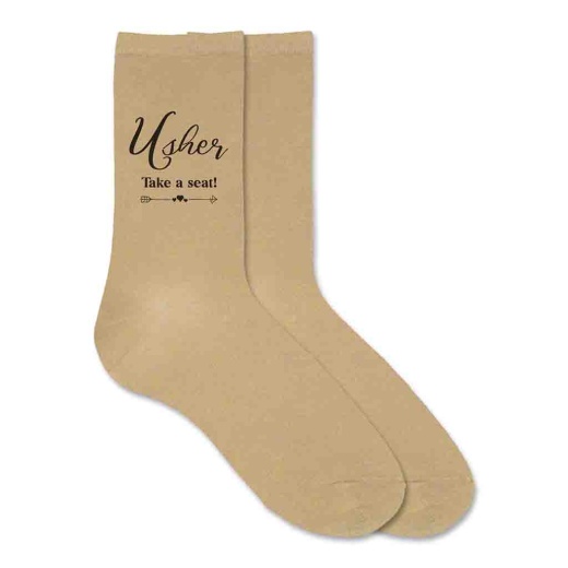 Wedding Party Socks For The Wedding Usher - Large / Tan / Flat Knit