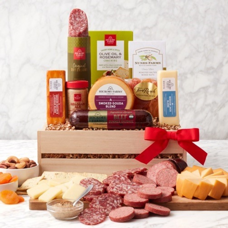 Gourmet Deluxe Meat & Cheese Wooden Gift Crate