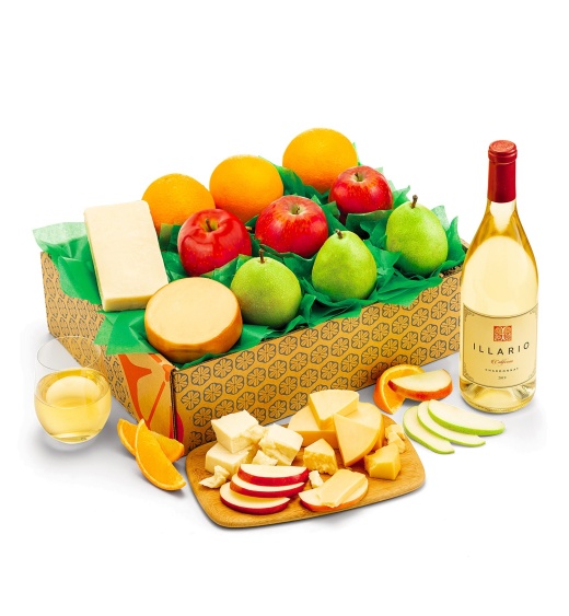 Fresh Fruit Trio And Cheese With Illario Chardonnay Gift Box