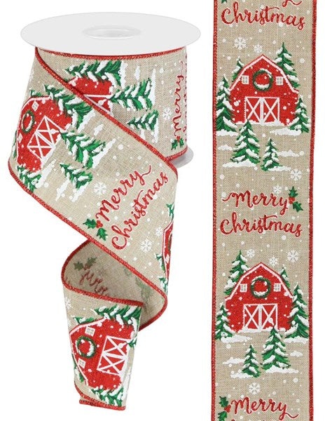 Red Faux Burlap Christmas Ribbon - (2.5 inch x 10 Yards)