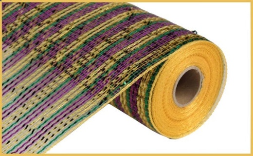 10"X10yd Deluxe Metallic Stripe Mardi Gras Mesh