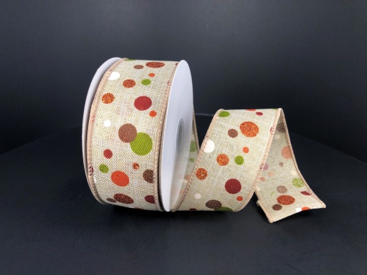 Grosgrain Ribbon Polka Dot Yellow with White Dots ( 1-1/2 inch | 50 Yards )