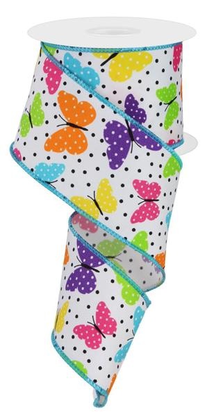 2.5"X10yd Butterflies Dots On Diagonal Ribbon