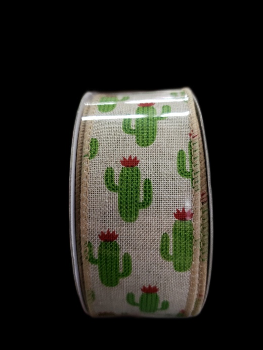 1.5 In By 10 Yards Cactus Ribbon On Natural Burlap