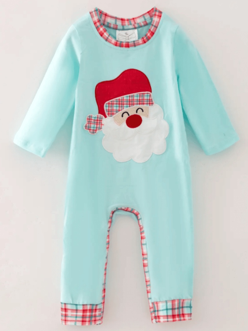 Baby Santa Plaid Christmas Applique Romper