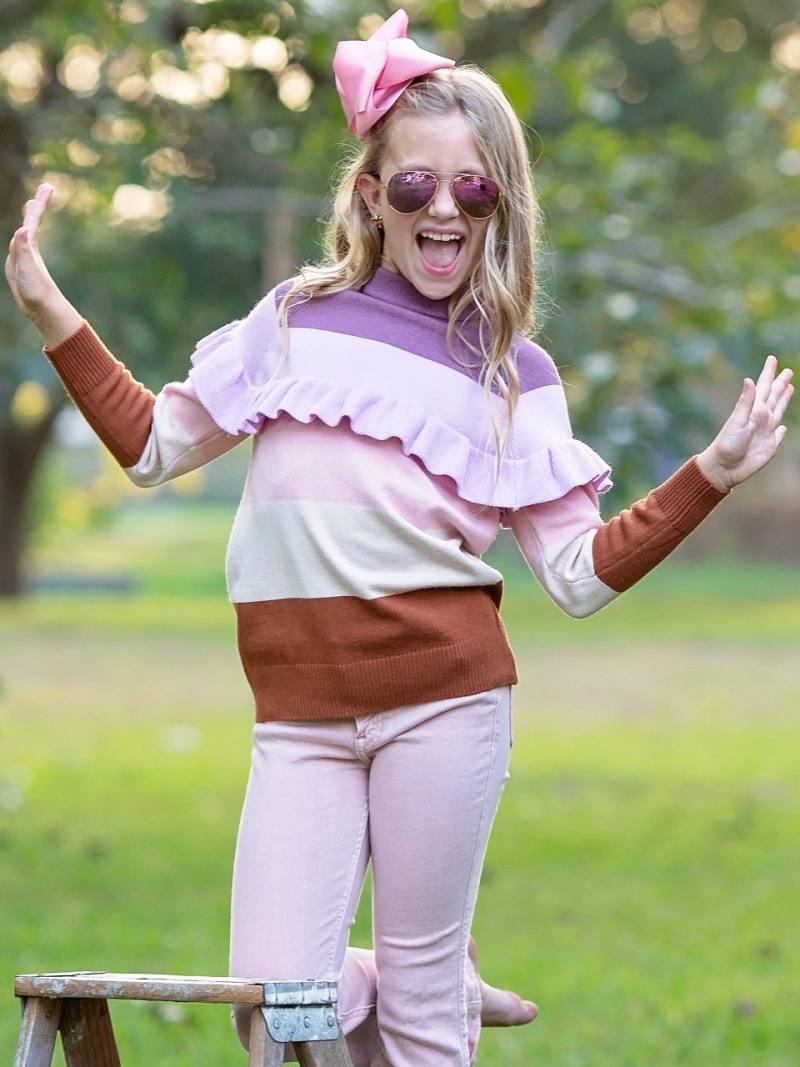 Lavender Haze Colorblock Ruffled Sweater