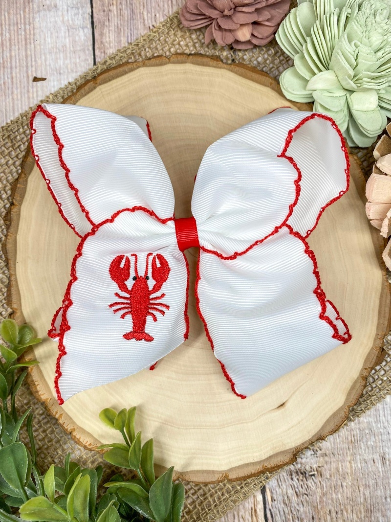 Crawfish & Lobster Embroidered Moonstitch Hair Bow | Clip Or Headband
