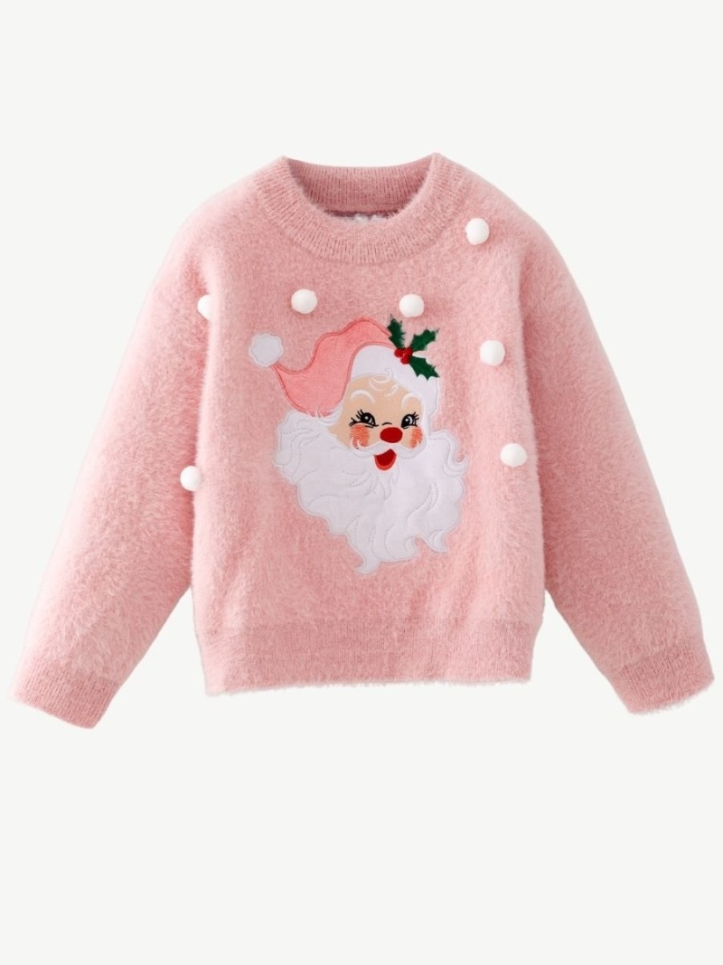 Vintage Pink Santa Girls Christmas Sweater
