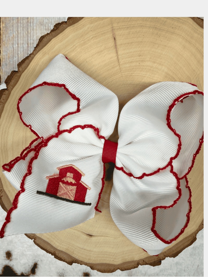 Little Red Farmhouse Barn Embroidered Hair Bow | Clip Or Headband