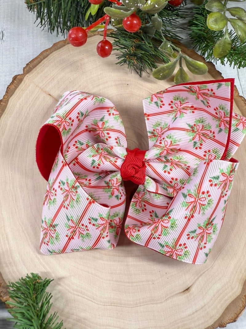 Holly Bows & Stripes Double Layer Hair Bow
