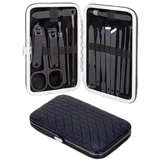 Manicure Set 16 Piece Stainless Steel Implements. Black