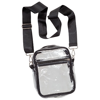 Clear PVC Cross Body Bag with Zippered Top and Outside Pocket - Travel/Cosmetic Bag