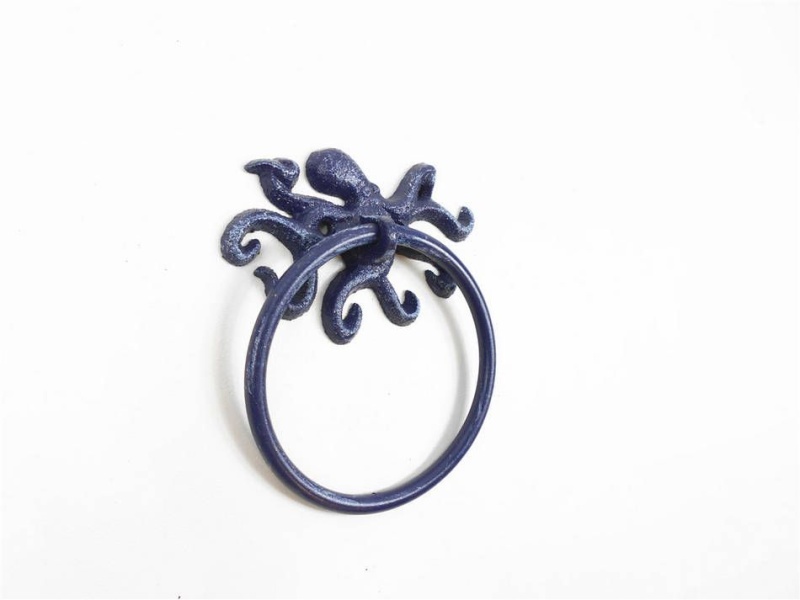 Rustic Dark Blue Cast Iron Octopus Towel Holder 6"
