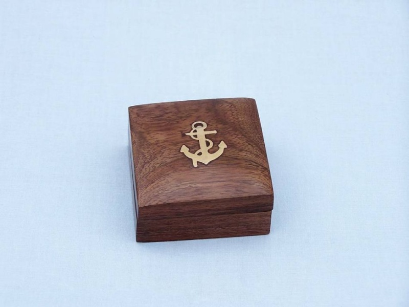 Antique Copper Desk Compass With Rosewood Box 3"