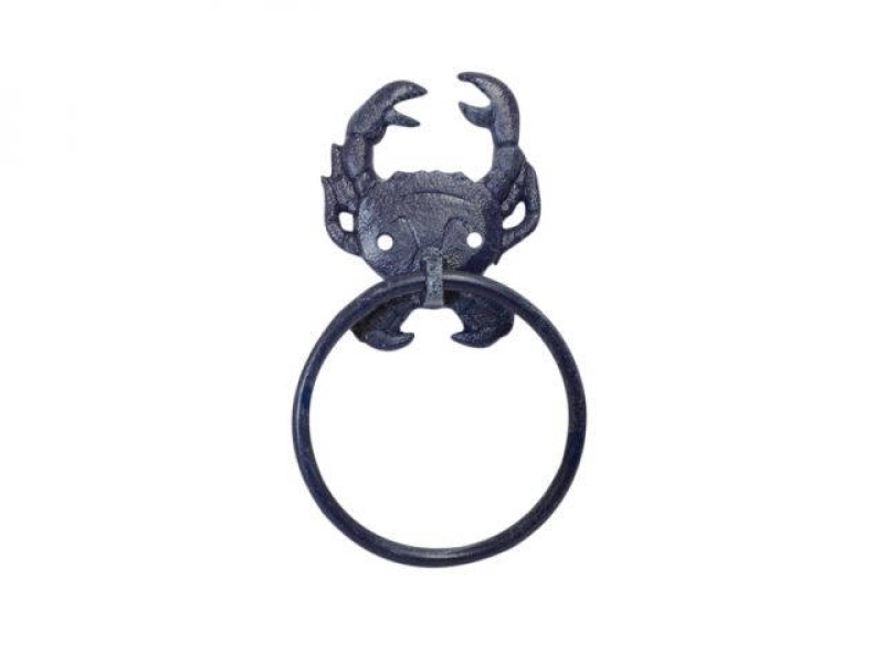 Rustic Dark Blue Cast Iron Crab Towel Holder 8"
