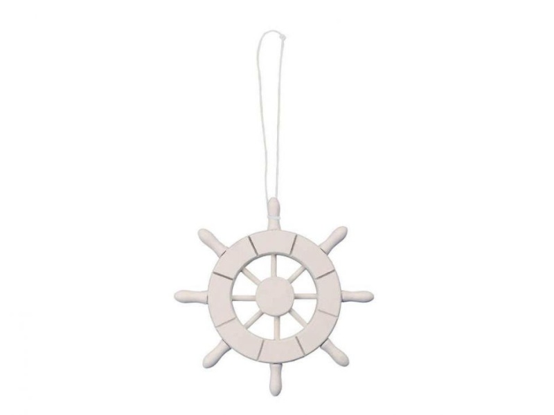 White Decorative Ship Wheel Christmas Tree Ornament 6"