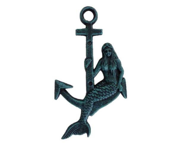 Seaworn Blue Cast Iron Mermaid Anchor 9"