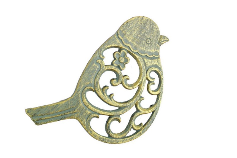 Antique Seaworn Bronze Cast Iron Bird Trivet 8"