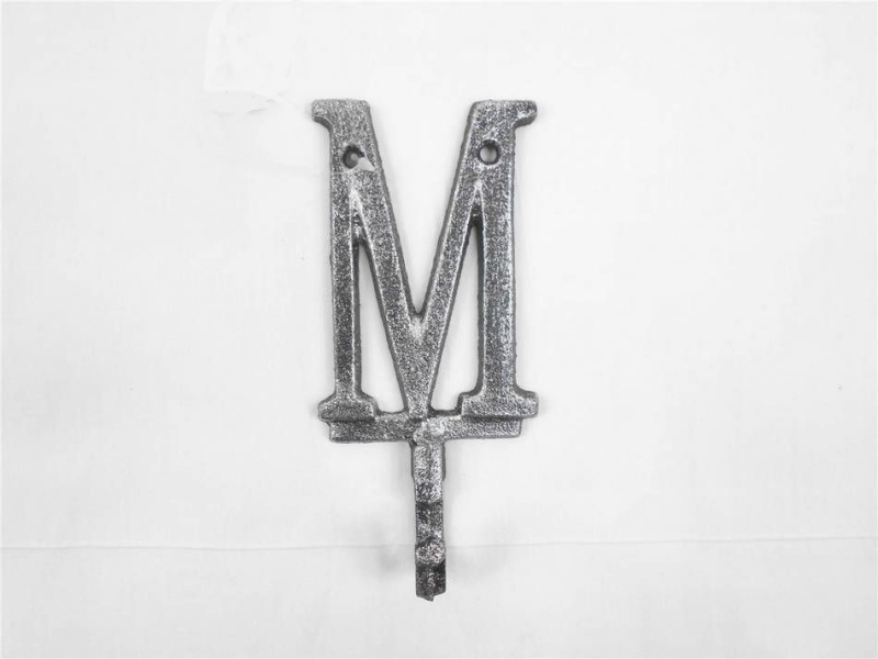 Rustic Silver Cast Iron Letter M Alphabet Wall Hook 6"