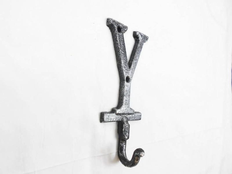 Rustic Silver Cast Iron Letter Y Alphabet Wall Hook 6"