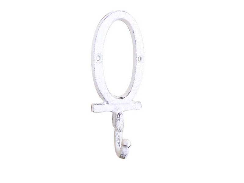 Whitewashed Cast Iron Letter O Alphabet Wall Hook 6"