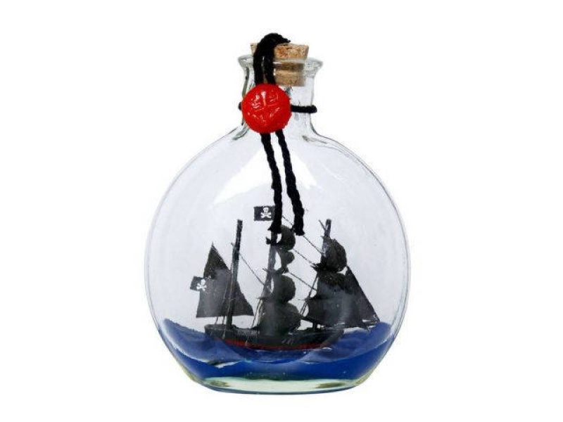 Black Pearl Pirate Model Ship in a Glass Bottle Christmas Ornament 4"