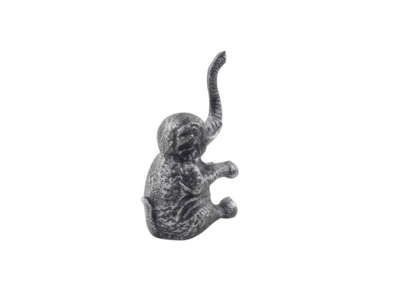 Rustic Silver Cast Iron Elephant Metal Door Stop 8"