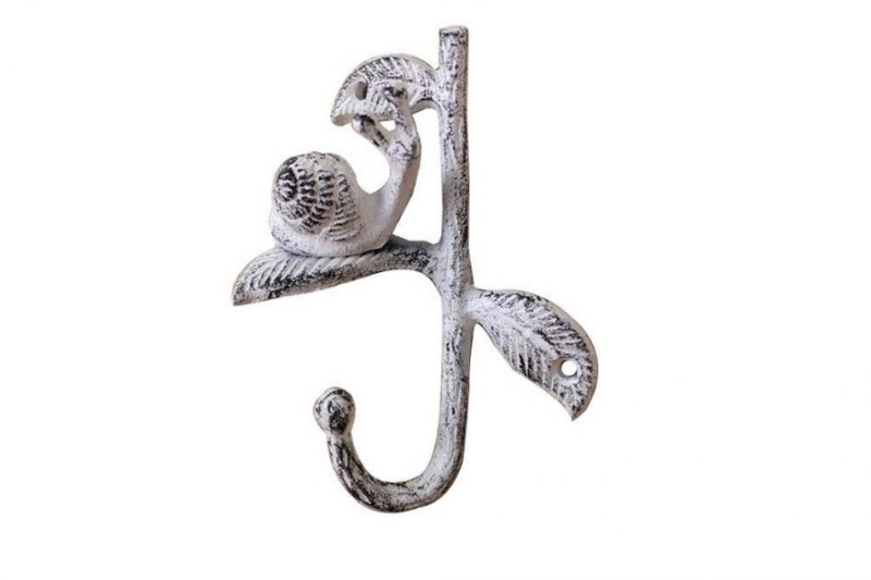 Whitewashed Cast Iron Decorative Snail Hook 6"