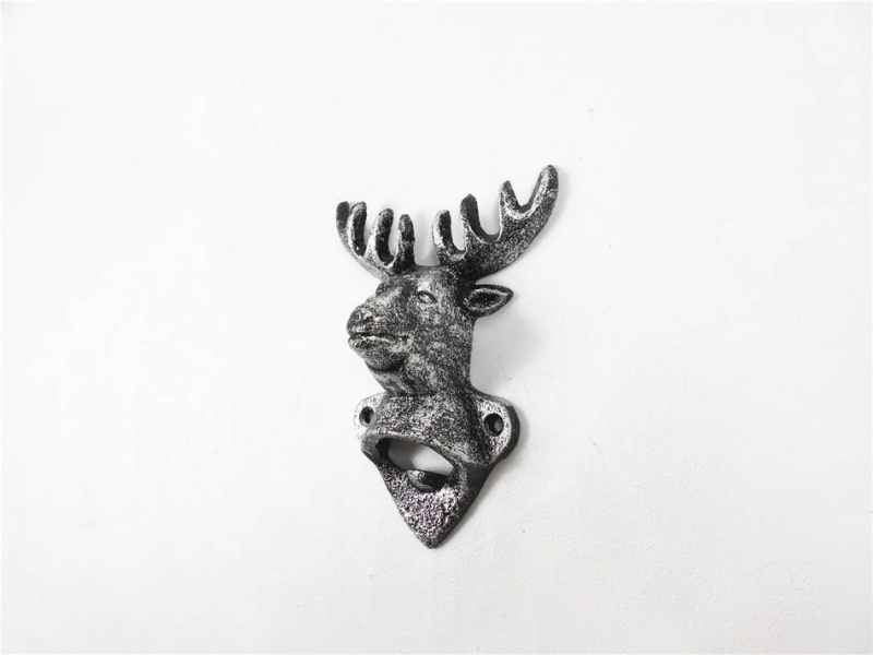 Rustic Silver Cast Iron Deer Bottle Opener 6"