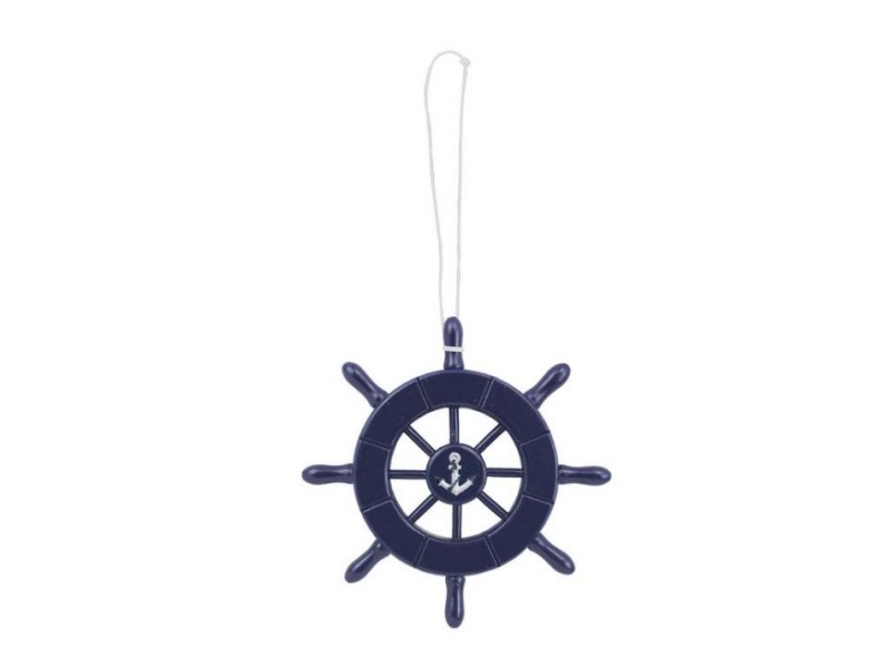 Dark Blue Decorative Ship Wheel With Anchor Christmas Tree Ornament 6"