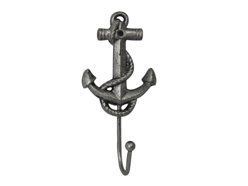 Rustic Silver Cast Iron Anchor Hook 7"