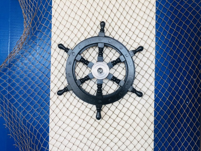 Deluxe Class Wood And Chrome Decorative Pirate Ship Steering Wheel 12"