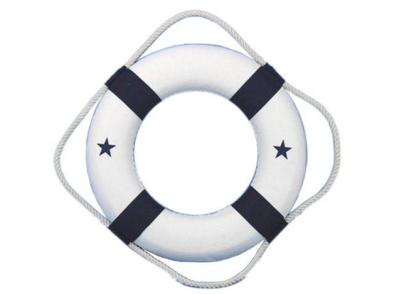 White Lifering With Blue Bands Christmas Tree Ornament 6"