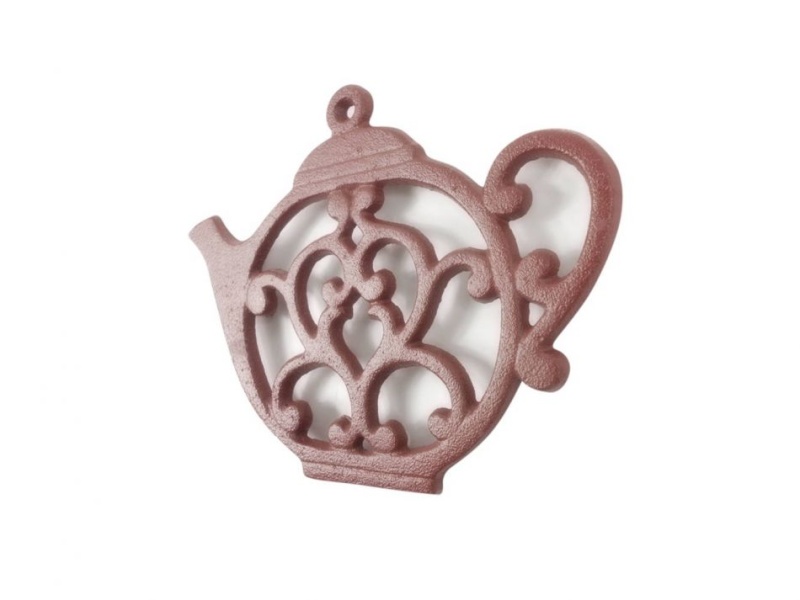 Rustic Red Cast Iron Round Teapot Trivet 8"