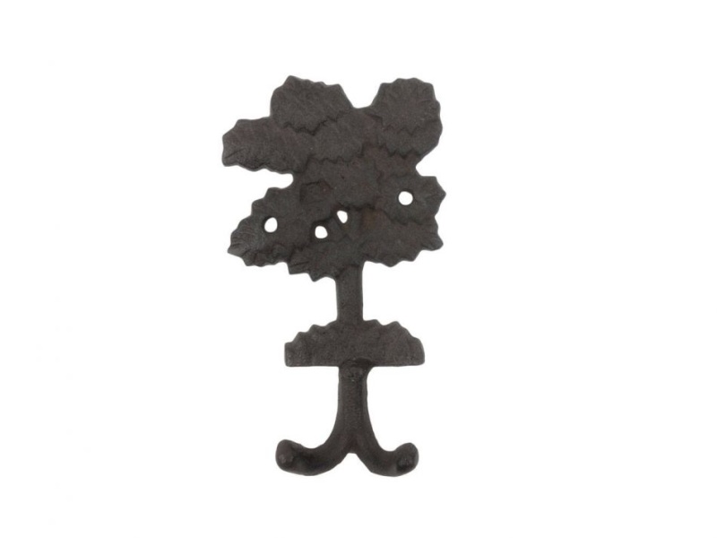 Cast Iron Oak Tree Decorative Metal Wall Hooks 6.5"