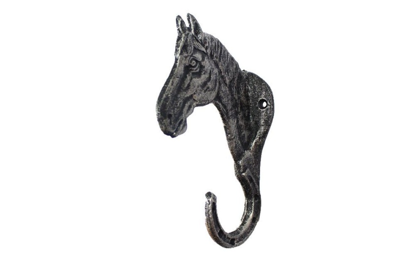 Rustic Silver Cast Iron Horse Hook 8"