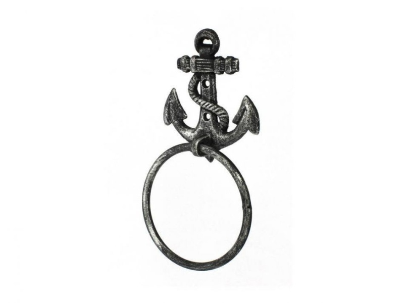 Antique Silver Cast Iron Anchor Towel Holder 8.5"