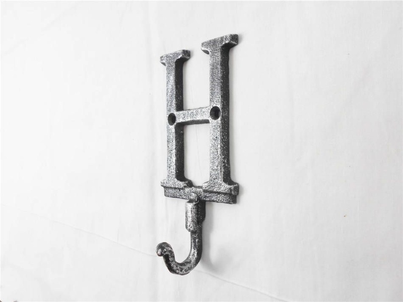 Rustic Silver Cast Iron Letter H Alphabet Wall Hook 6"