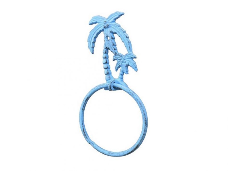 Rustic Light Blue Cast Iron Palm Tree Towel Holder 9"