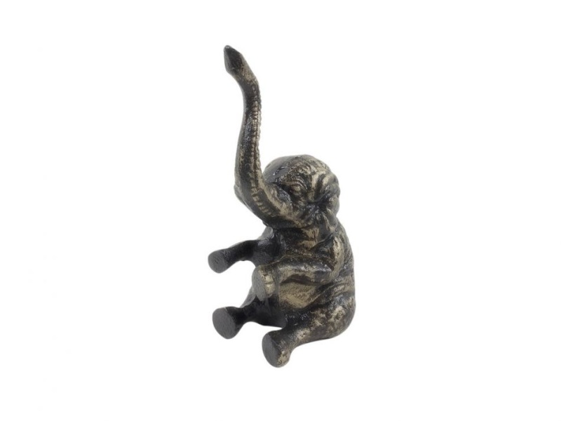 Rustic Gold Cast Iron Elephant Door Stop 8"